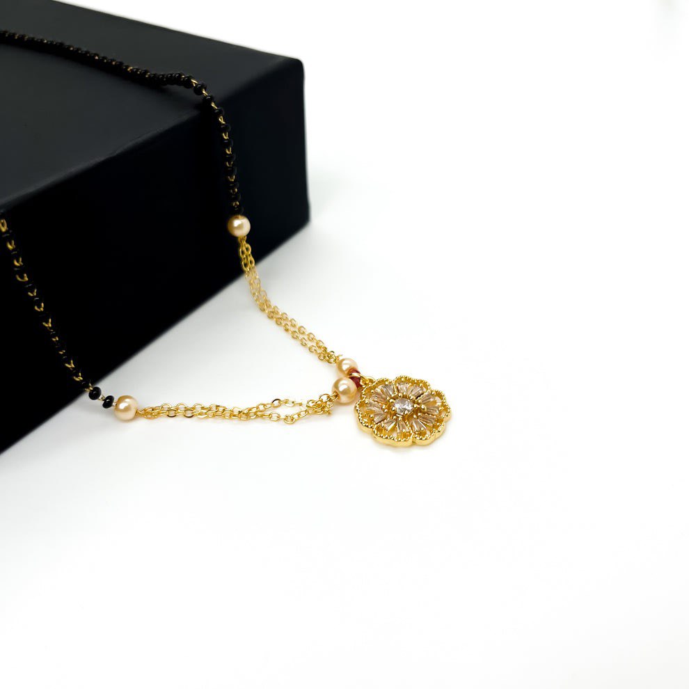Heart Shaped Diamond Flower Mangalsutra For Women
