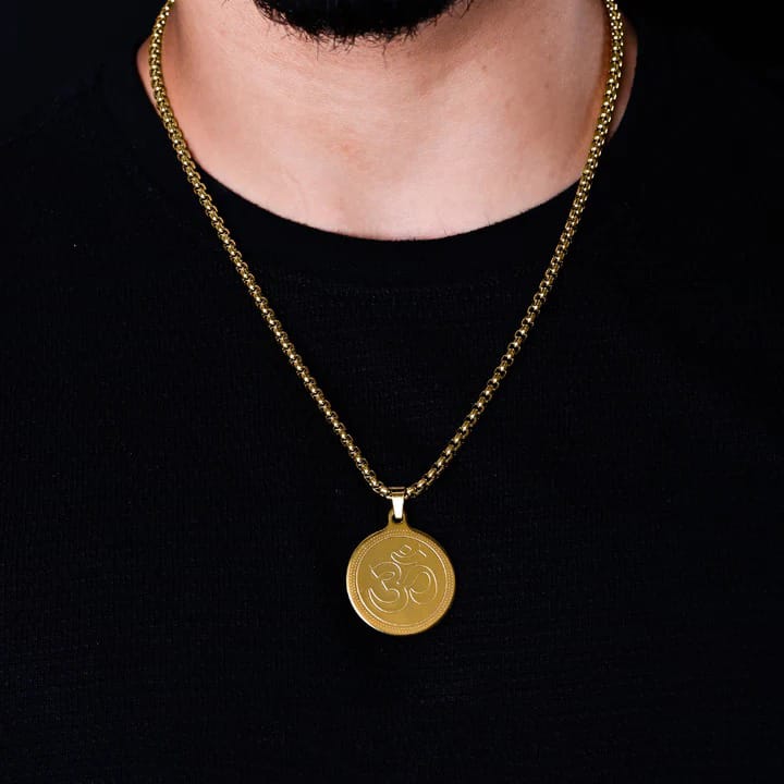 Om Pendant Gold Stainless Steel Necklace Chain For Men (24 Inch)