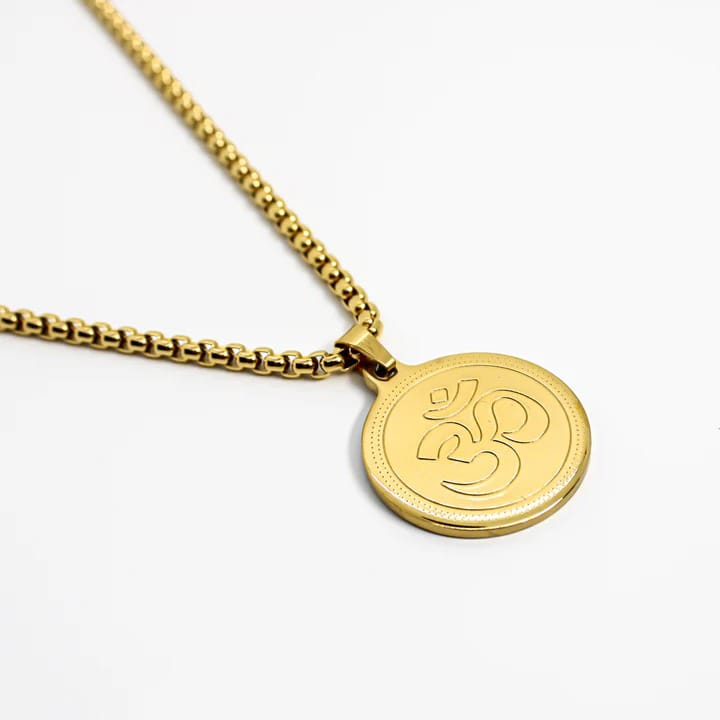 Om Pendant Gold Stainless Steel Necklace Chain For Men (24 Inch)