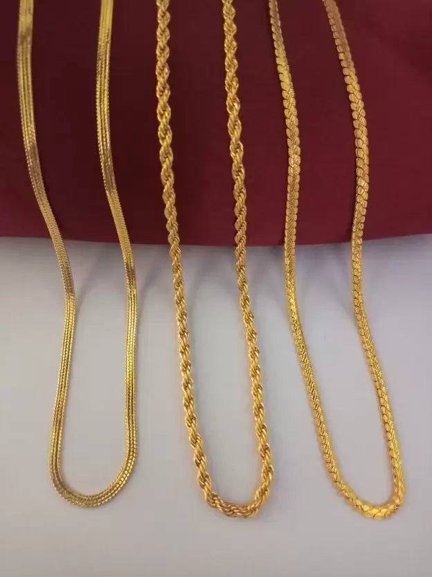 GOLD PLATED CHAIN Gold-plated Plated Brass Chain 3pc combo