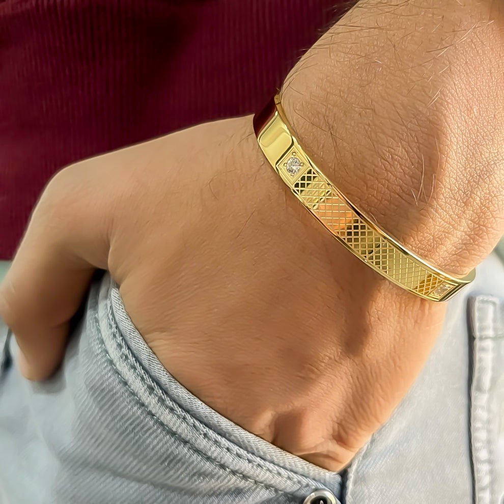 Cross Lined Gold Bracelet for Men's