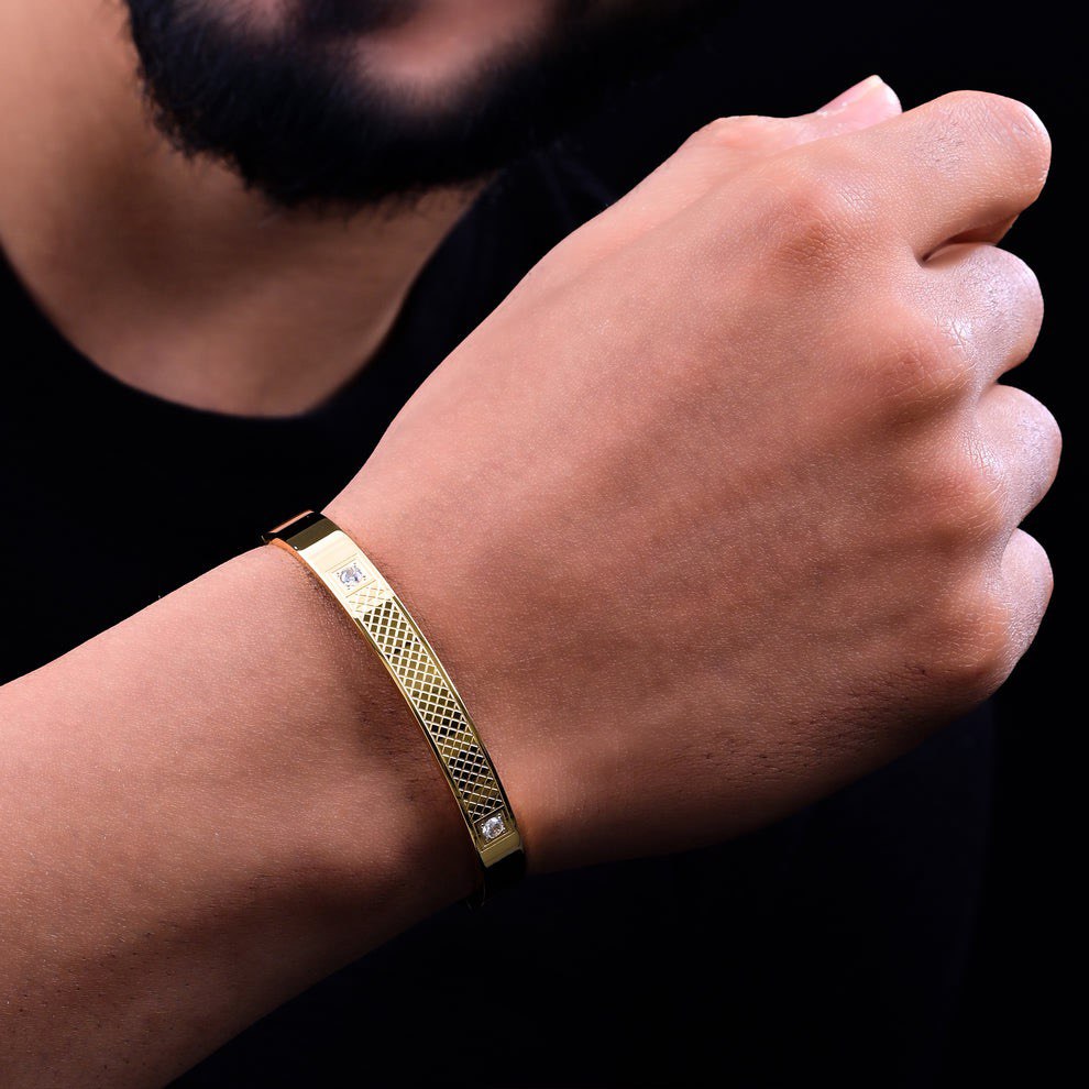 Cross Lined Gold Bracelet for Men's