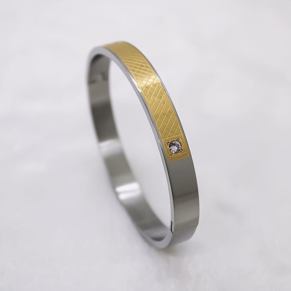 Cross Lined Silver and Gold Men's Bracelet