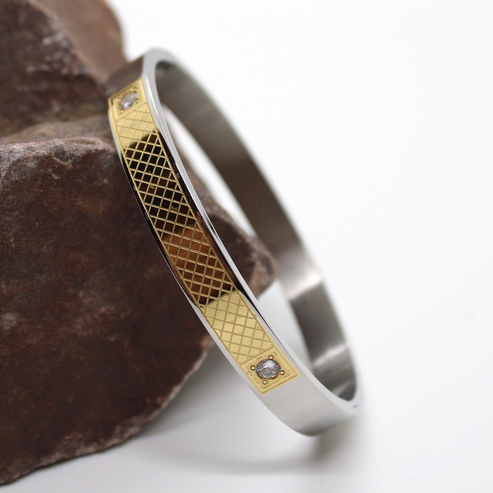 Cross Lined Silver and Gold Men's Bracelet