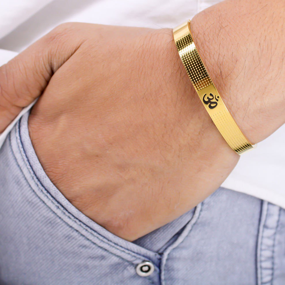 Om Men's Gold Bracelet With Dotted Pattern